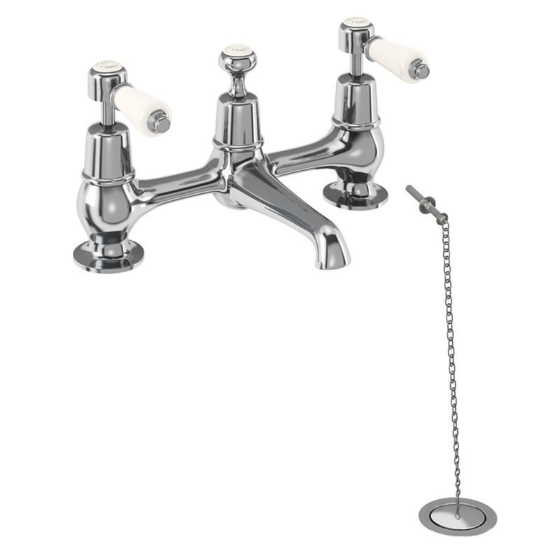 Kensington Medici 2 tap hole bridge basin mixer with plug and chain waste and swivel spout
